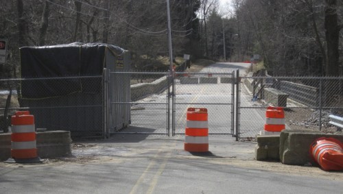 The Mill Road Bridge - note the left side settling especially on the rail.