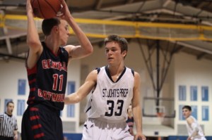 Tyler Nelson (10 points) defended by Drex Costello (13 points)