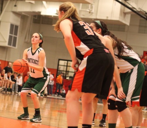 Alex Moore lines up a free throw.  The Sachems made sixteen in the second half.