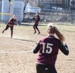 Third baseman Meghan Stanton fires to Carley Siemasko at first