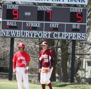 Nick Enos and Travis Wile near the end of the game