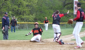 Kyle Barber crosses home with the fourth Ipswich run