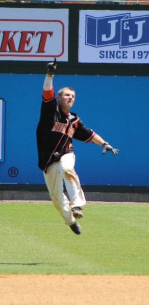 Kevin Huscher celebrates his 2-run game winning hit