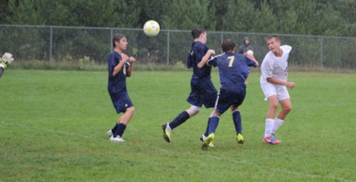 Austin German heads home the second Fryeburg Academy goal