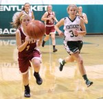 Aly Leahy and Rebecca Torrisi chase a loose ball
