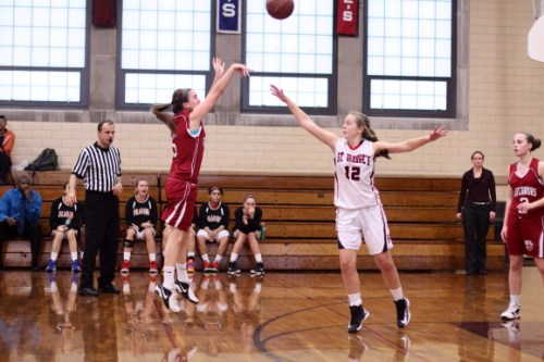 Katie Barrand hits one of three early 3-point shots by the Govs