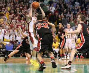 Joey Crane (20 points) finds an opening in close for the tying basket