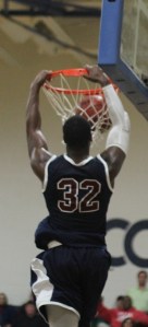 Jared Terrell (14 points) finishes a dunk