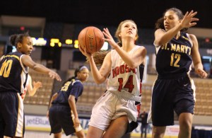 Jen Gale eyes the hoop