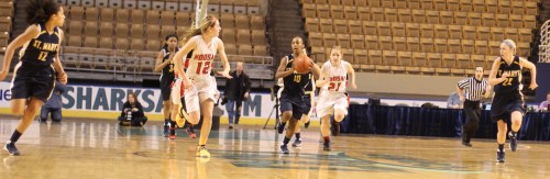 Brianna Rudolph, Sharell Sanders, and Jennie Mucciarone on the break