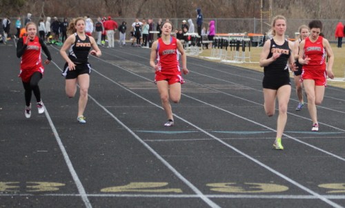 Michaela Hedderman wins the 100.  The IHS sophomore also won the 200.