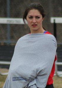 Amanda Martin tries to keep warm