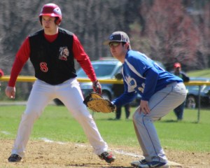 Spencer Fournier (#8) had one of two Amesbury hits