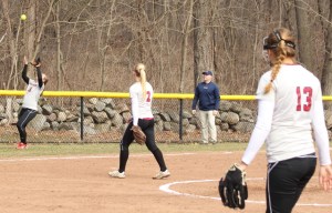 Third baseman Ashlyn Bedard camps under a popup