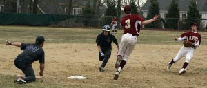 Harrison OBrien about to be tagged out at third