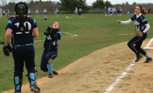 The Triton defense was flawless.  Here 3B Christine Ciccone catches a foul popup