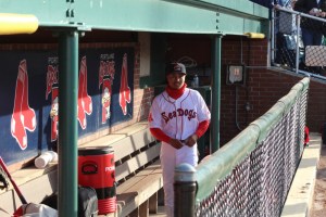 Mookie Betts in the Sea Dogs dugout