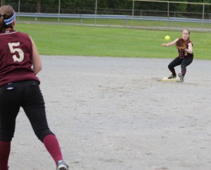 Molly Kelley takes a throw at second