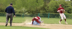 Nick Desrocher slides into second baseman Matt Short