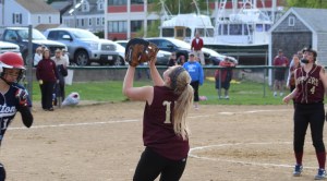 Carley Siemasko looks for a popup hit by Mara Spears