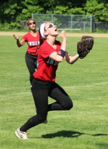 Lauren Fedorchak runs down a foul popup