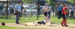 Kendall Liggett slides across with the first NDA run