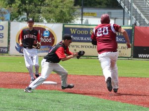 Stephen Borzi tries to tag Drew Shairs