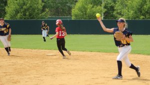 Second baseman Jen Mucciarone gets an assist on the final out of the game