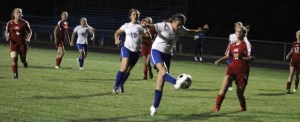 Maddie Simms puts her foot into her third goal
