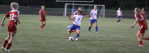 Maddie Simms gets an open look and fires her third goal