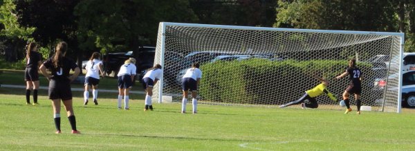 Emily Baker (#29) drives home a penalty kick