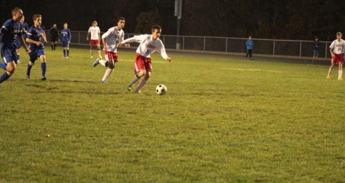 Liam Bell gets a clean look for his first of four goals for Wells