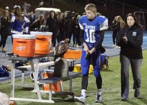 Jacob Burden leaves at halftime with trainer