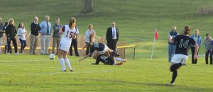 Megan Foye takes a spill