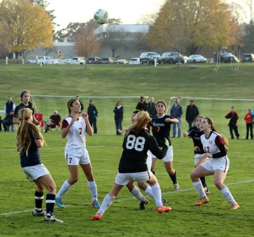 Hannah Lejeune (behind 17) about to slip in and head home the second Pingree goal
