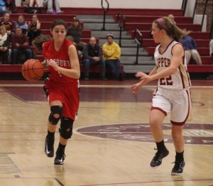 Maddie Napoli (16 points) guarded by Krysta Padellaro