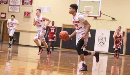 Sherron Dailey-Harris leads the break for Lawrence Academy