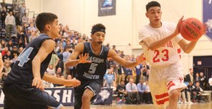 Geo Baker looks to pass while Brandon Rodriguez and Ronnie Silva defend