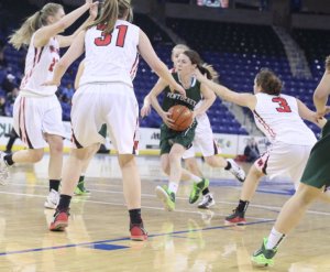 Kelsi McNamara in the midst of four Raiders