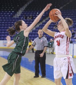 Kelsi McNamara gets a block on Gianna Coppola