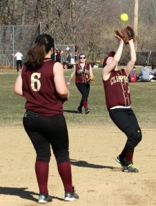 Molly Kelley (2B) about to catch a popup