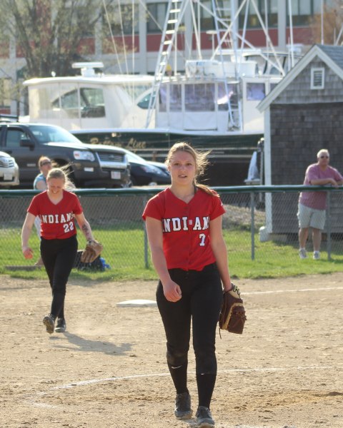 Hayley Cantania leaves the mound after pitching a one-hitter for Amesbury