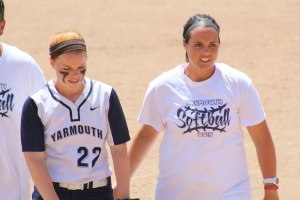 Mari Cooper and Coach Amy Ashley after a scarey 5th inning
