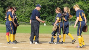 LHS coach Peter Marinelli visits his pitcher