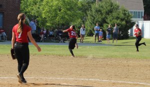 Maddie Napoli on her way to a terrific running catch