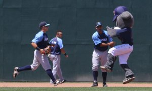 Slugger gets turned around by a Trenton player