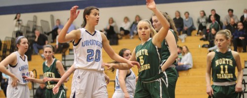 Katie Welch (#5) covers Tessa Lafrance (#20)