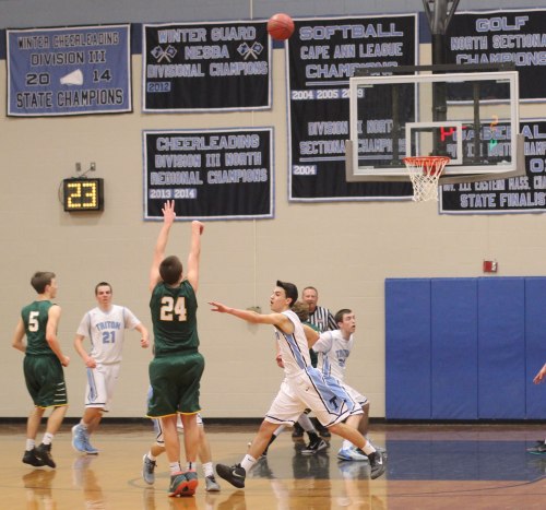Adam Goldstein (28 points) fires a three that gave North Reading a four-point lead in the final minute