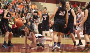 Marissa Gattuso goes down after a foul in the last minute