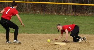 2B Lauren Fedorchak tries to track down a hit up the middle